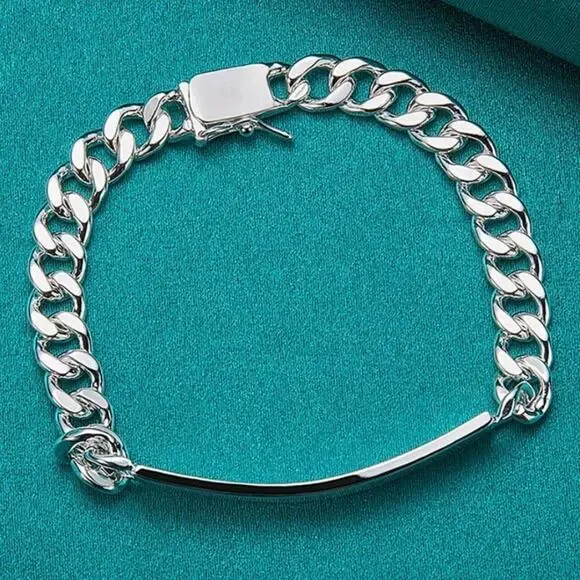 925 Silver Cuban Men's 10 mm Bracelet Vintage Fashion Christmas Birthday Gift